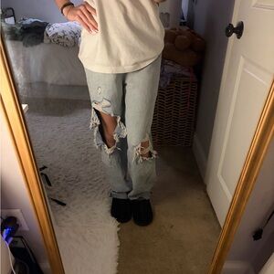 Good American Light Blue Distressed Boyfriend Jeans